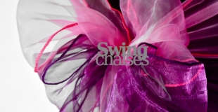 Location ruban en organza fushia et violet sur housse noire