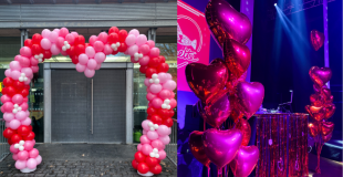 Arche cœur et bouquet de ballons
