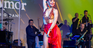 Danse latine élégante en rouge, parfaite pour soirées thématiques, cabarets et événements festifs.